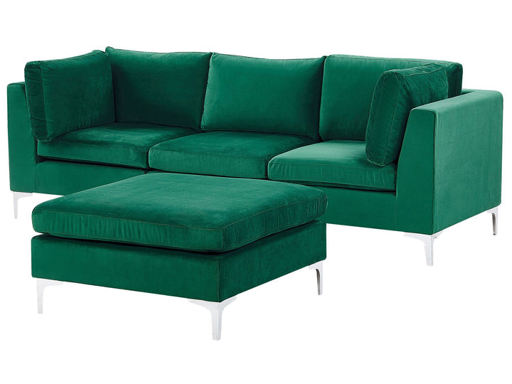 Evja 3 Seater Modular Velvet Sofa with Ottoman Green