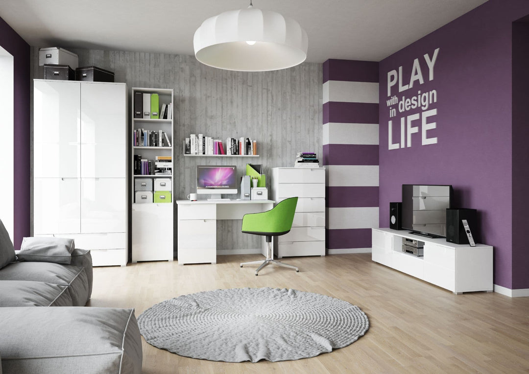 Edom White Gloss Sleek 2-Door Drawer Wardrobe