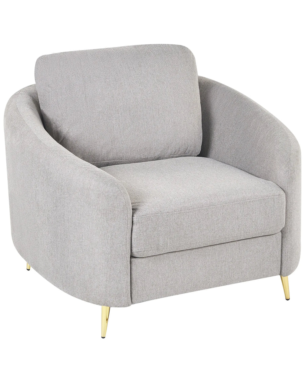 Gray armchair with gold legs on a white background