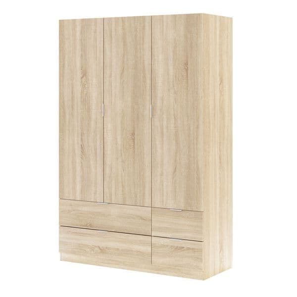 Wooden wardrobe with two doors and two drawers on a white background
