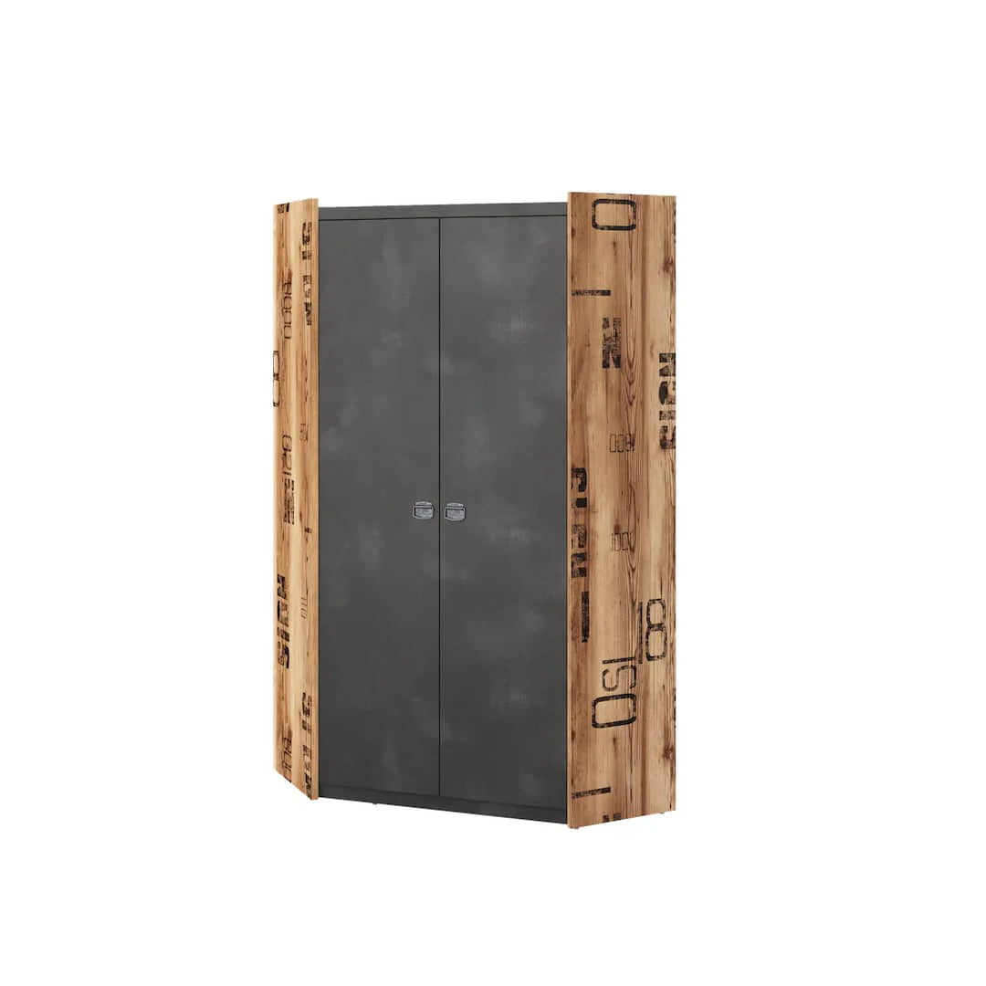 Funky Fargo Corner Wardrobe in Raw Steel & Canyon Alpine Spruce