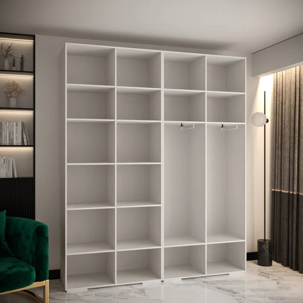 Elegant Manhattan I Hinged Door Wardrobe - Pristine White, Gold Handles, Customisable Storage