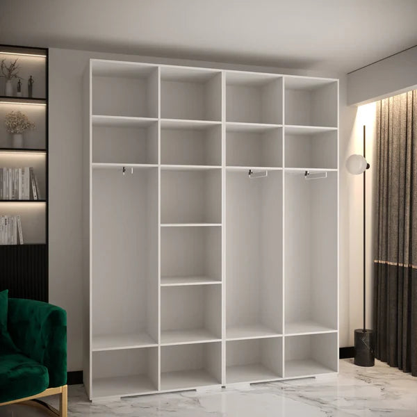 Elegant Manhattan I Hinged Door Wardrobe - Pristine White, Gold Handles, Customisable Storage