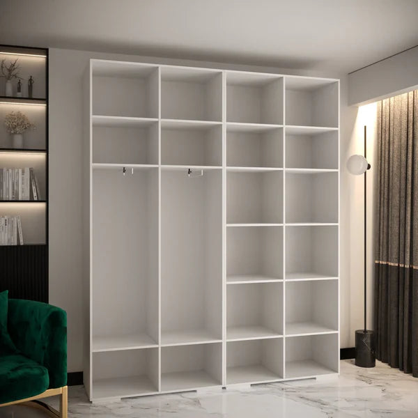 Elegant Manhattan I Hinged Door Wardrobe - Pristine White, Gold Handles, Customisable Storage