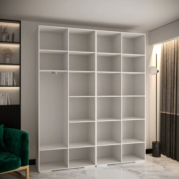 Elegant Manhattan I Hinged Door Wardrobe - Pristine White, Gold Handles, Customisable Storage