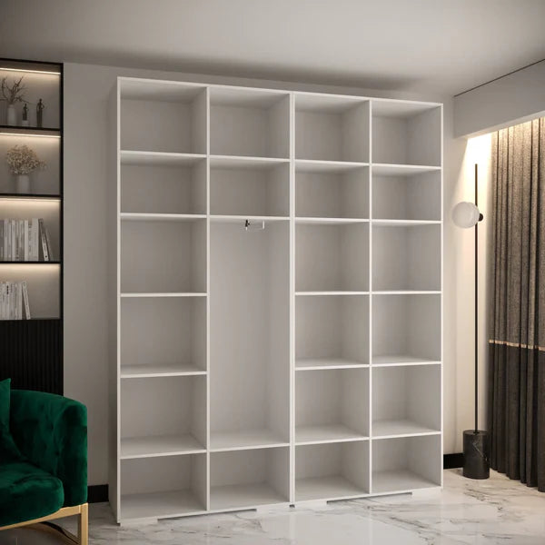 Elegant Manhattan I Hinged Door Wardrobe - Pristine White, Gold Handles, Customisable Storage