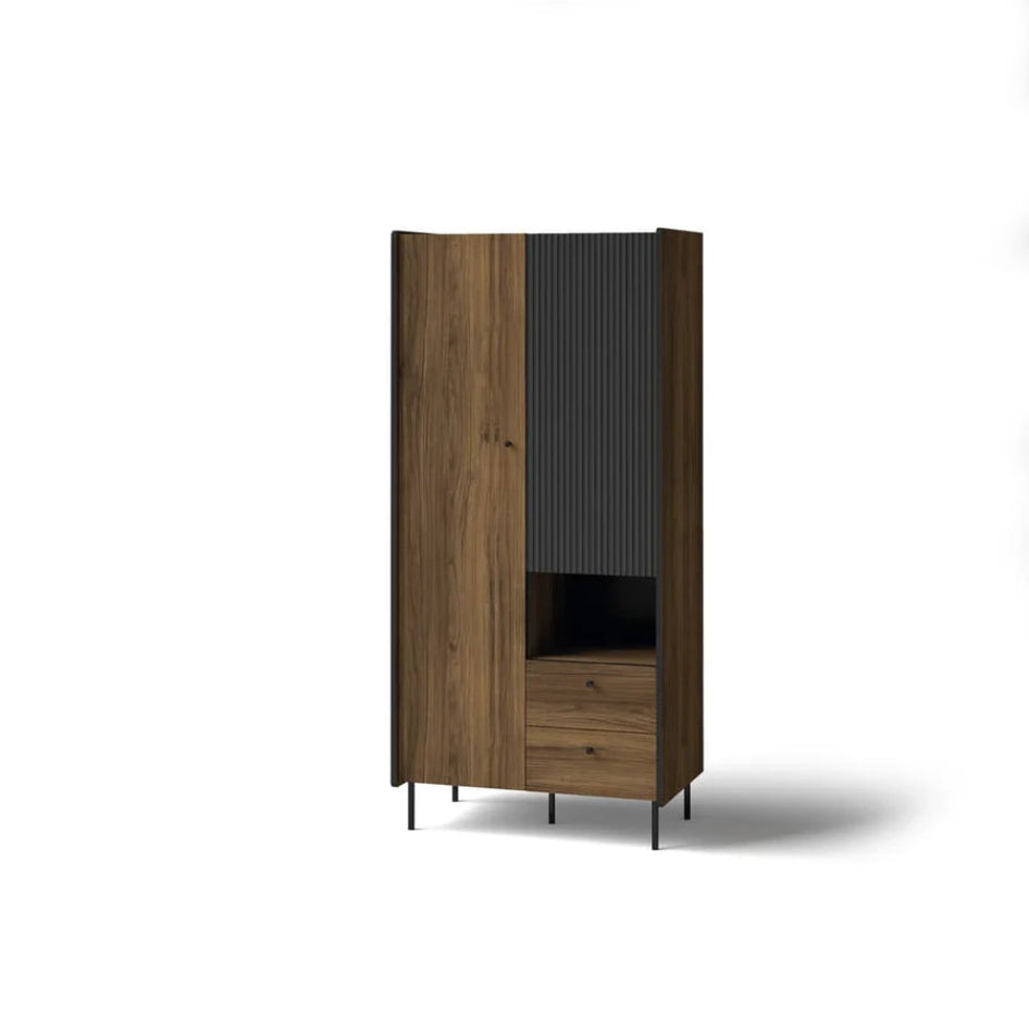 Prestigo Hinged Wardrobe in Oak Walnut & Black Matt - Modern Industrial Style