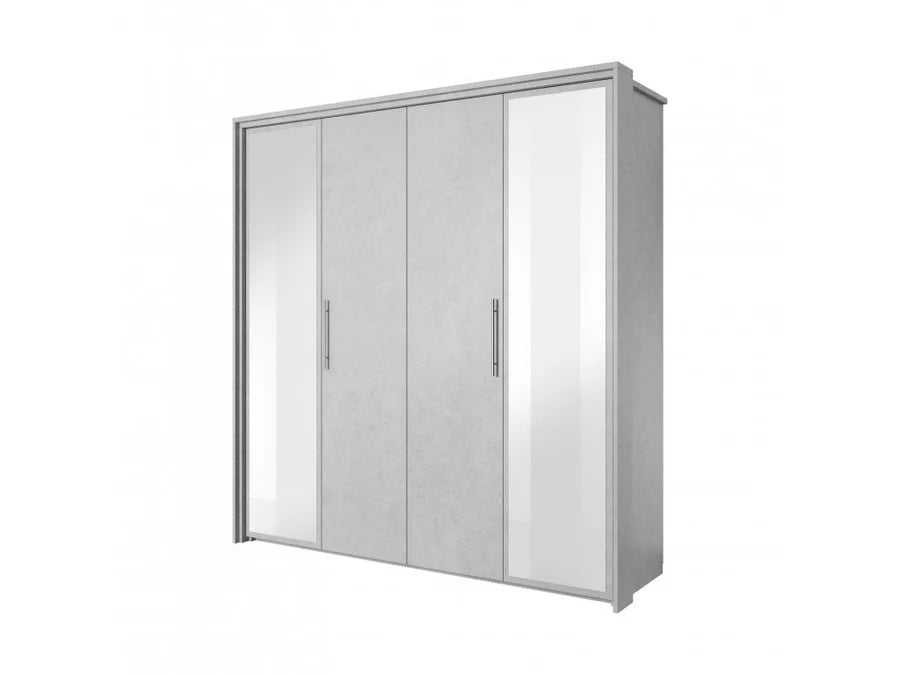 Aurelia Modern Mirrored Hinged Door Wardrobe - Silk Front & White Carcass