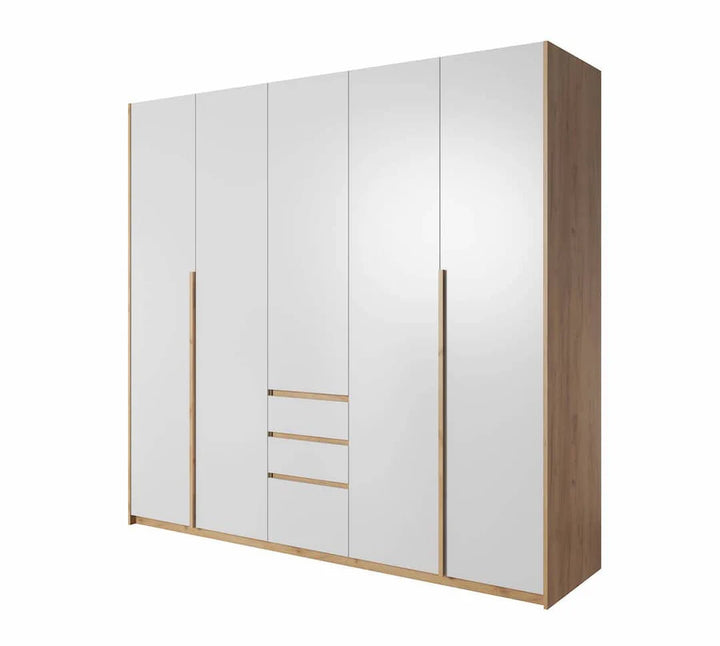 Xelo Contemporary 3 Hinged Door Wardrobe 4 Shelves 3 Drawers 2 Rails White Graphite