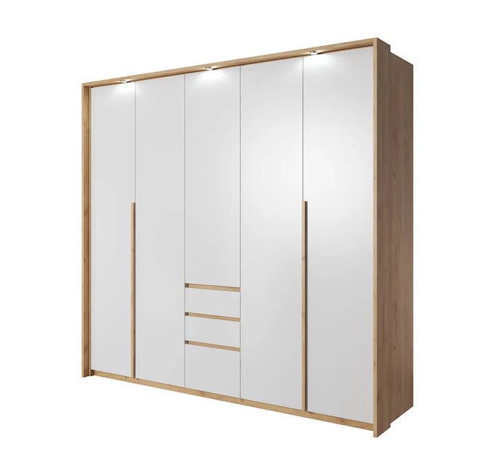 Xelo Contemporary 3 Hinged Door Wardrobe 4 Shelves 3 Drawers 2 Rails White Graphite