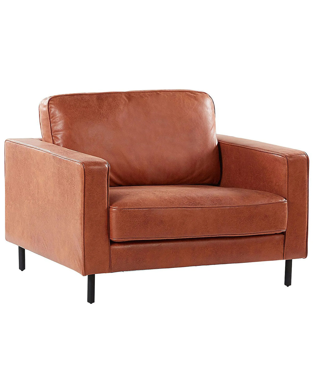 Brown leather armchair on a white background
