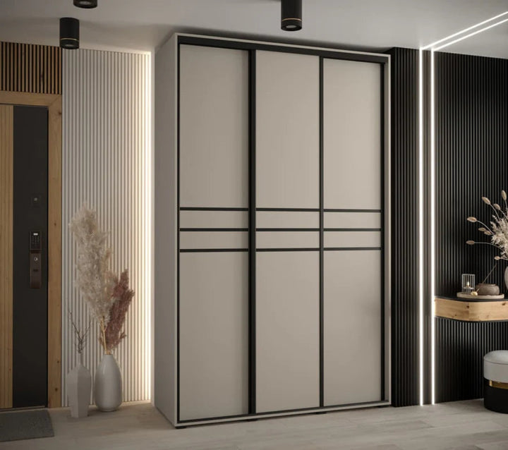 Dakota X Sliding Door Wardrobe in Cashmere with Black Accents - Sleek Laminated Board - PVC-Finished Edges