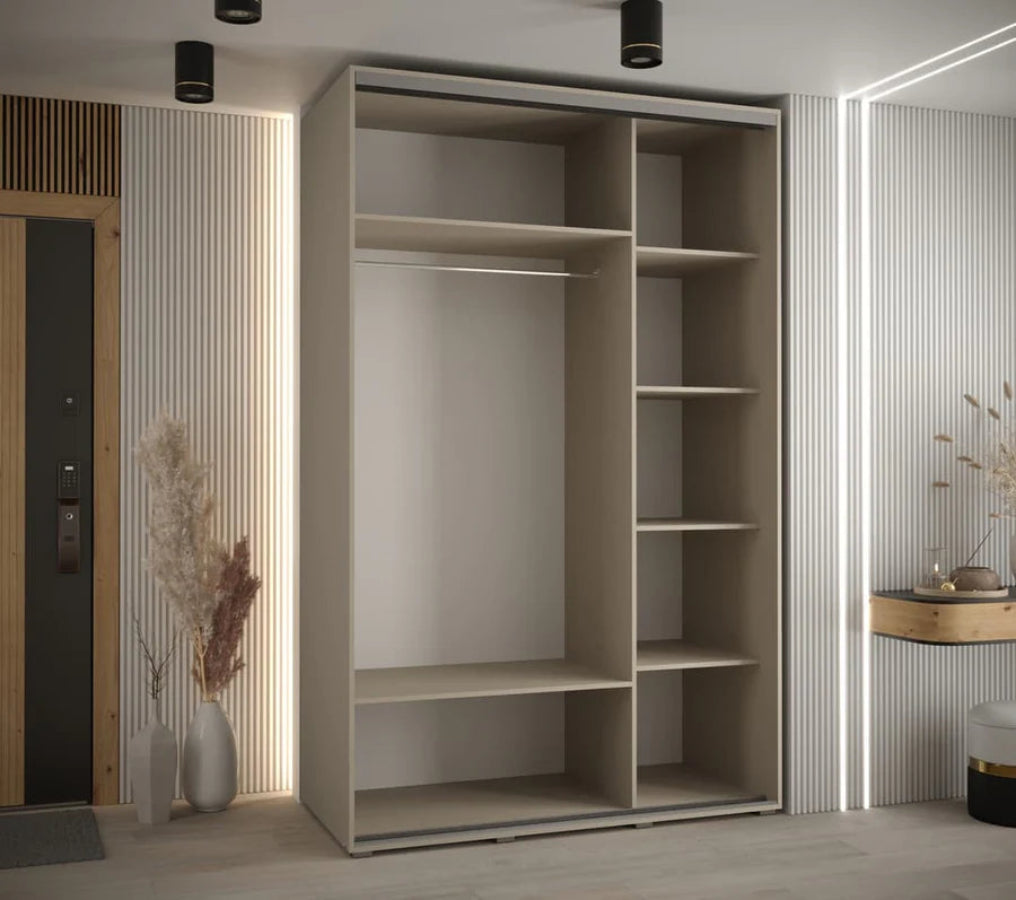 Dakota X Sliding Door Wardrobe in Cashmere with Black Accents - Sleek Laminated Board - PVC-Finished Edges