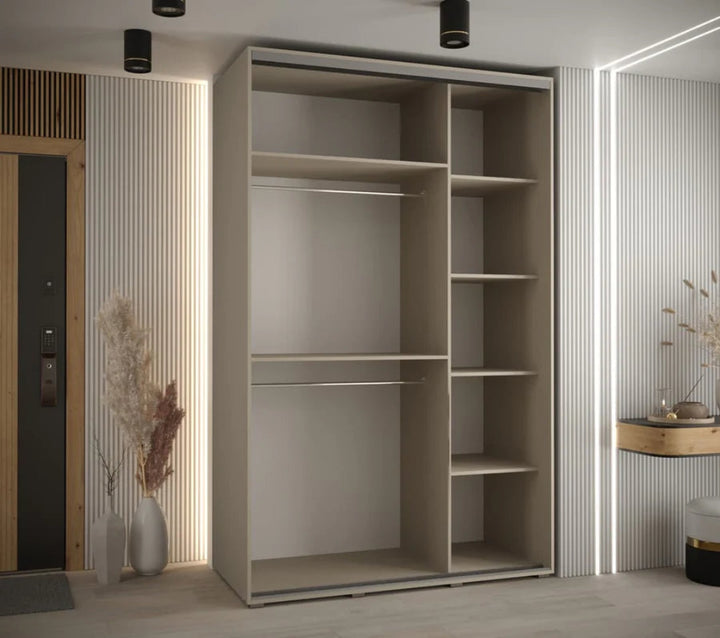 Dakota X Sliding Door Wardrobe in Cashmere with Black Accents - Sleek Laminated Board - PVC-Finished Edges