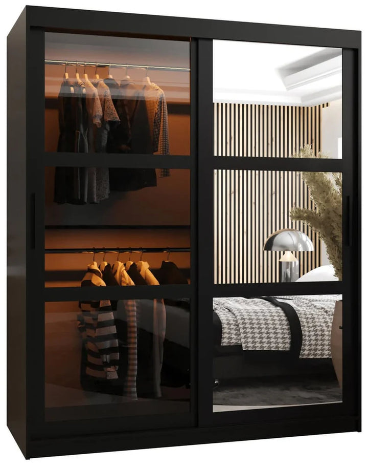 Parma II Sliding Door Wardrobe with Shelves -Black Matt
