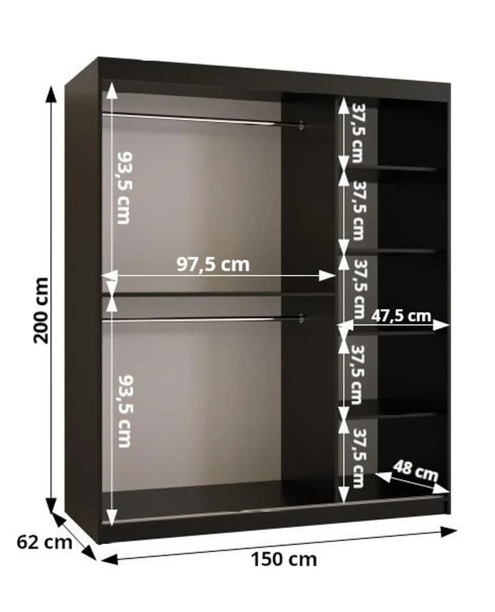 Parma II Sliding Door Wardrobe with Shelves Black Matt