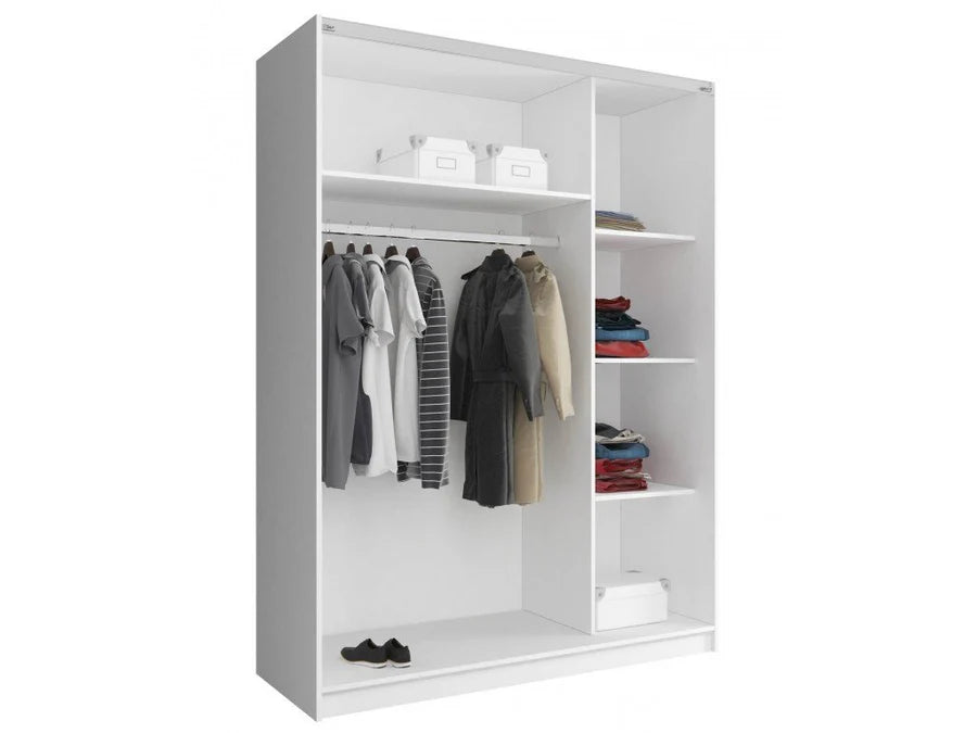 Mika 2 Contemporary Sliding 2 Door Wardrobe 1 Mirror 4 Shelves 1 Hanging Rail White Oak Effect