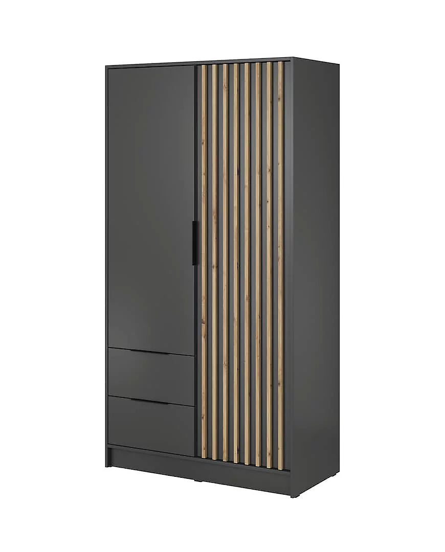 Nelly Contemporary Hinged 2 Door Wardrobe Graphite 2 Drawers 4 Shelves 1 Hanging Rail Lamela Decor