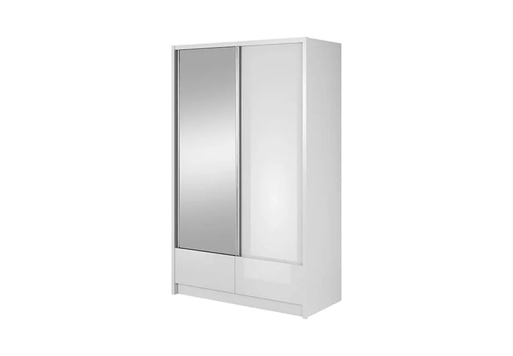 Aria I Mirrored Sliding Two Door Wardrobe in White Gloss