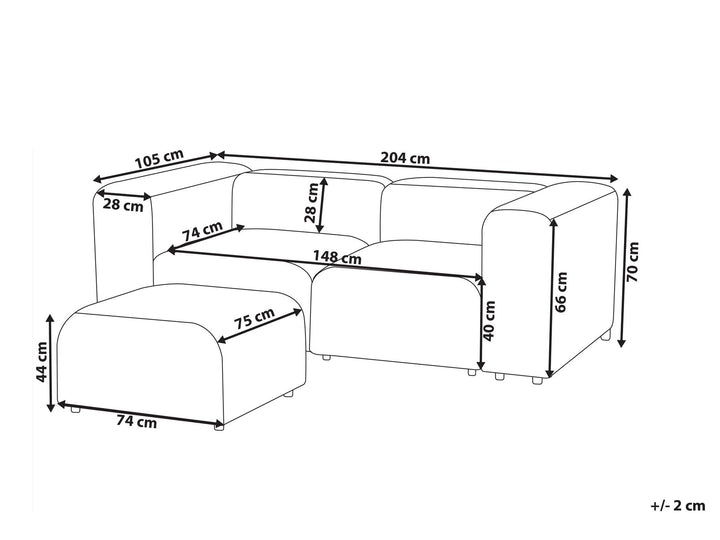 Falsterbo 2 Seater Modular Corduroy Sofa with Ottoman Grey