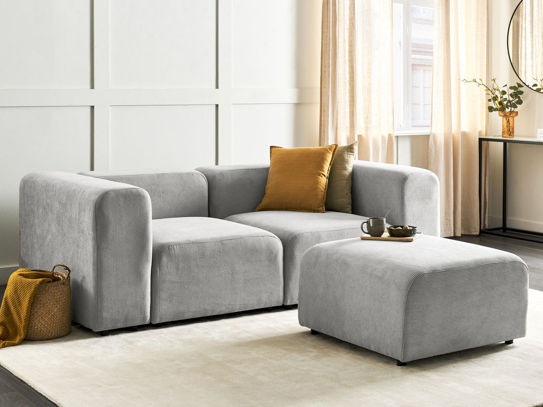 Falsterbo 2 Seater Modular Corduroy Sofa with Ottoman Grey 