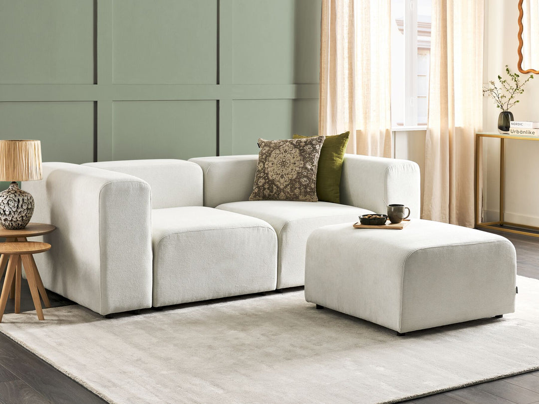 Falsterbo 2 Seater Modular Corduroy Sofa with Ottoman White