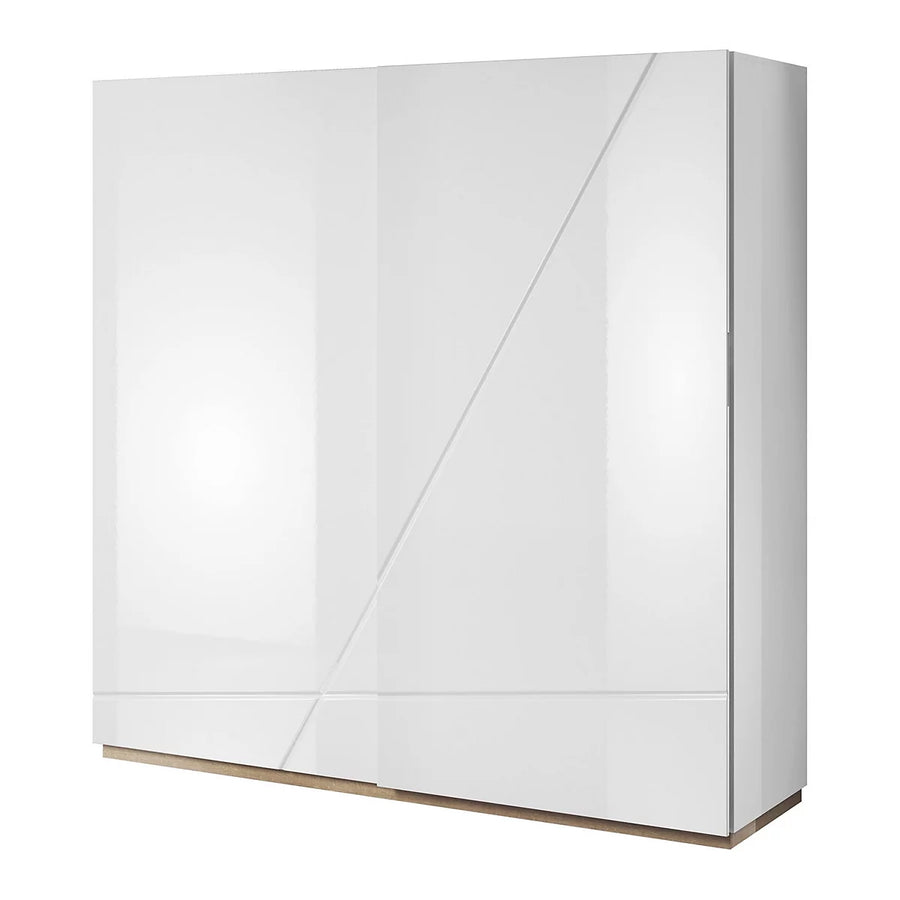 Futura Luxurious Sliding Door Wardrobe with Shelves and Hanging Rail in White Gloss & Oak Riviera