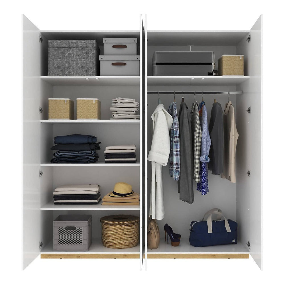 Futura Luxurious Sliding Door Wardrobe with Shelves and Hanging Rail in White Gloss & Oak Riviera