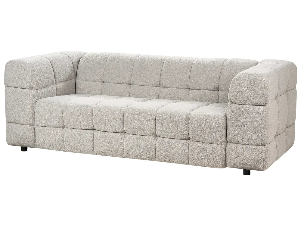 Grey bouclé three seater sofa with soft padded seating
