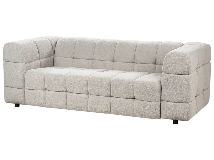 Grey bouclé three seater sofa with soft padded seating