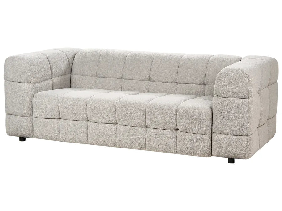 Grey bouclé three seater sofa with soft padded seating