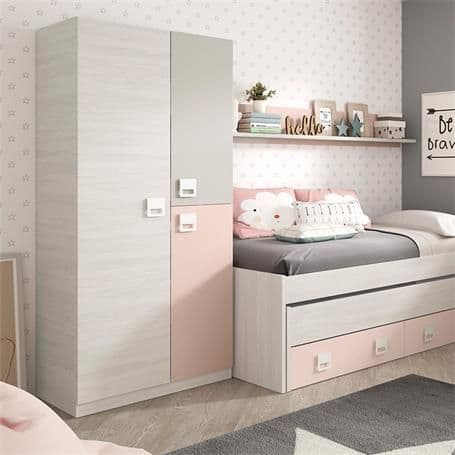 Holgerth Grey and Pink 3-Door Compact Wardrobe