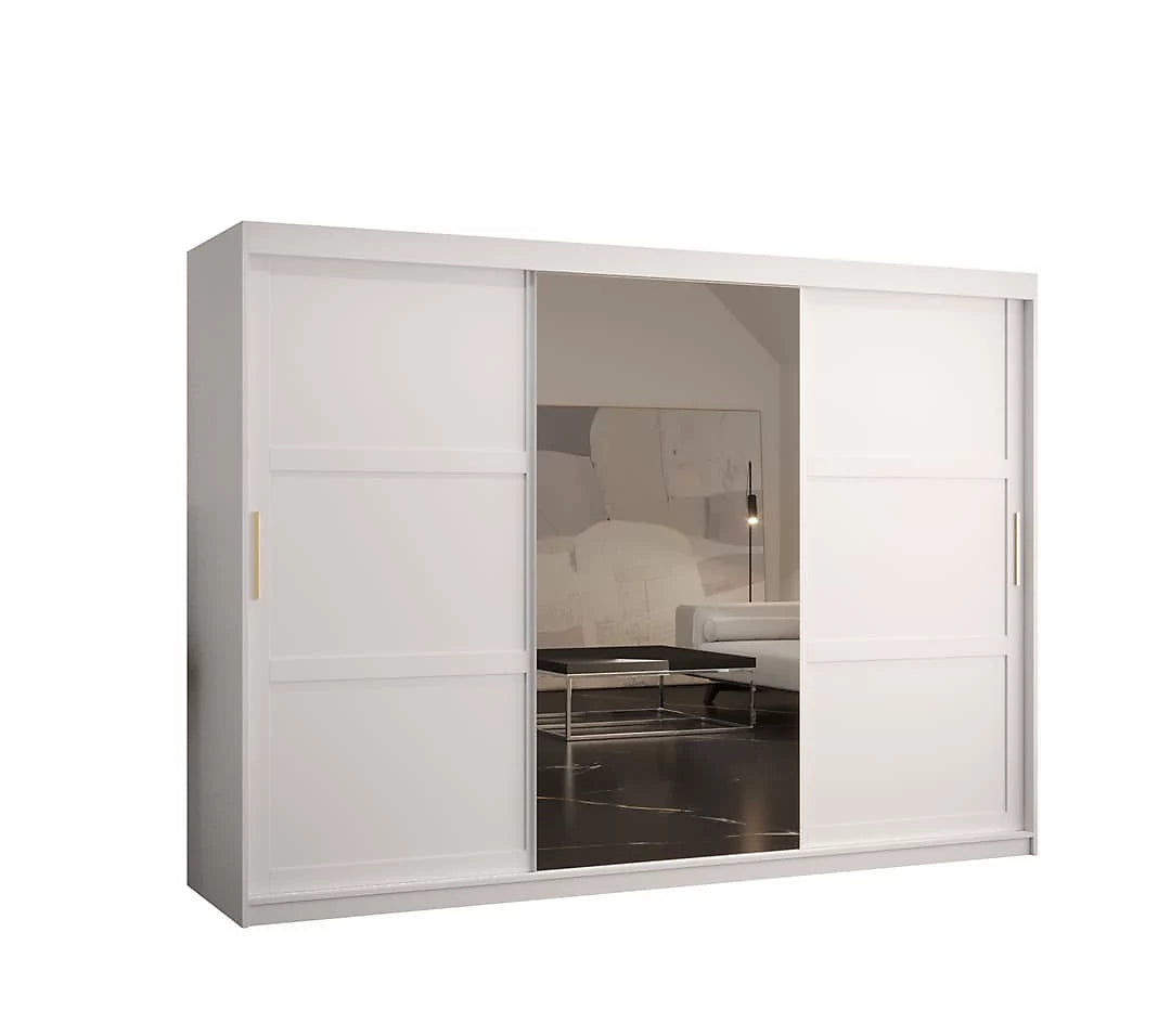 Ramiro II Contemporary 3 Sliding Door Wardrobe 9 Shelves 2 Rails White Matt