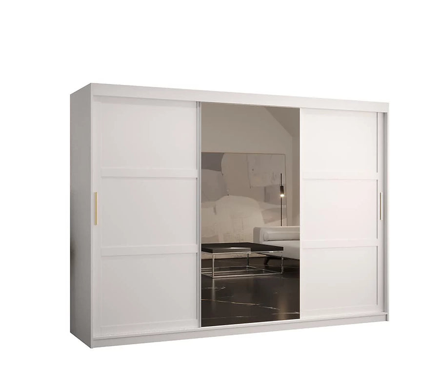 Ramiro II Contemporary 3 Sliding Door Wardrobe 9 Shelves 2 Rails White Matt