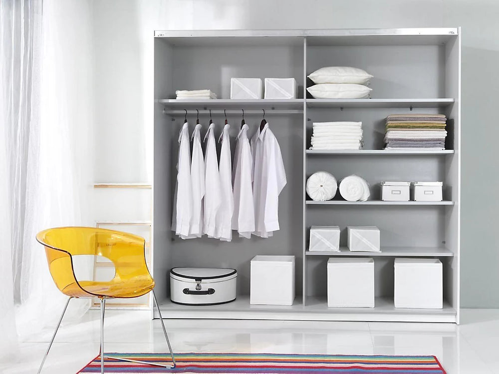 Beta Sliding Door Wardrobe - Sleek Black Matt with Mirrored Panels