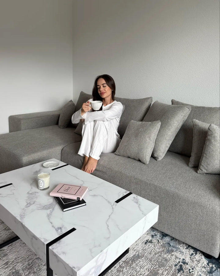 Corner Sofa 3 Seater Linen Light Grey Left Hand Gotthold