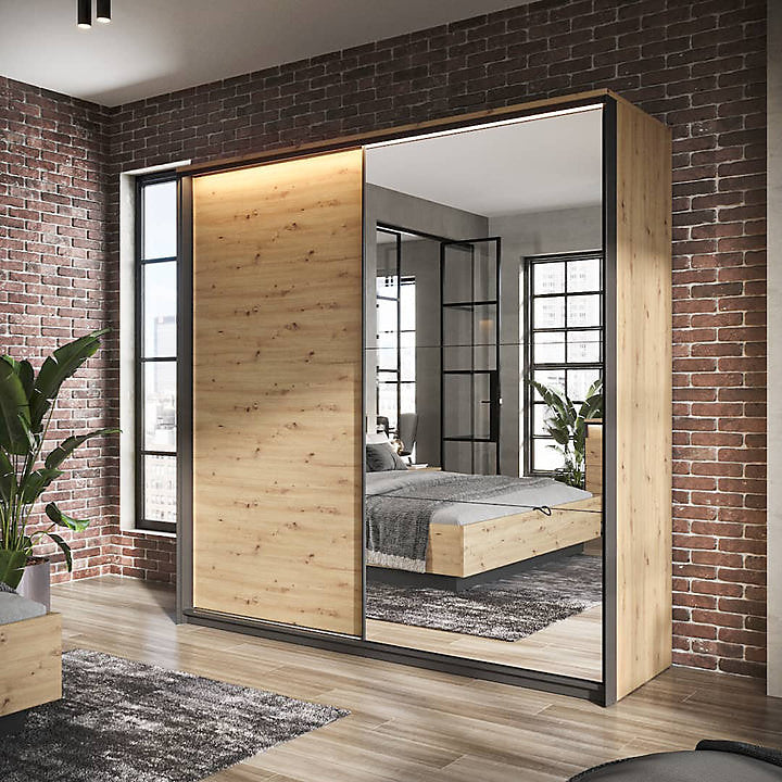 Quant 01 Mirrored Sliding Door Wardrobe - Ample Storage with Hanging Rails and Shelves