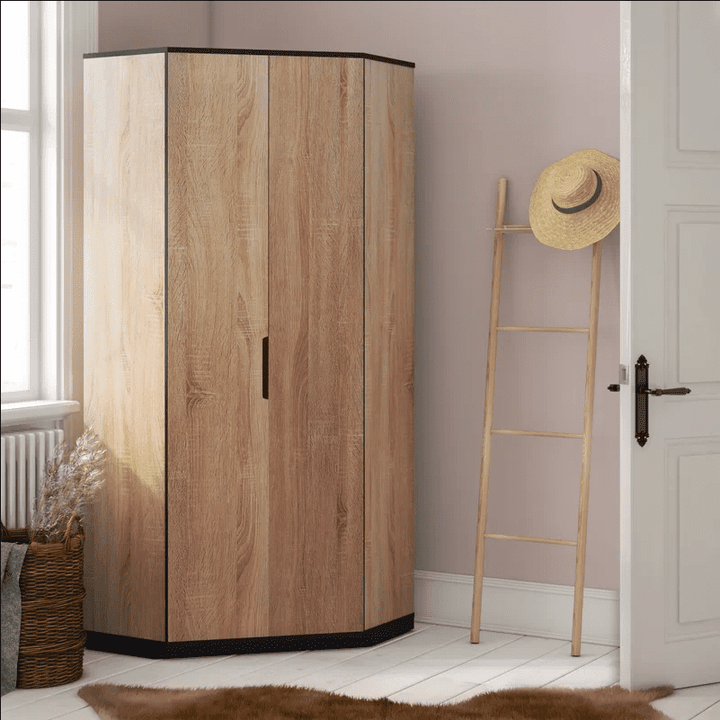 Oak Effect 2 Door Corner Wardrobe Carnely