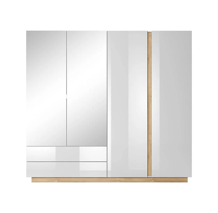 Arco Contemporary 4 Hinged Door Wardrobe 7 Shelves 2 Drawers 1 Rail White Gloss