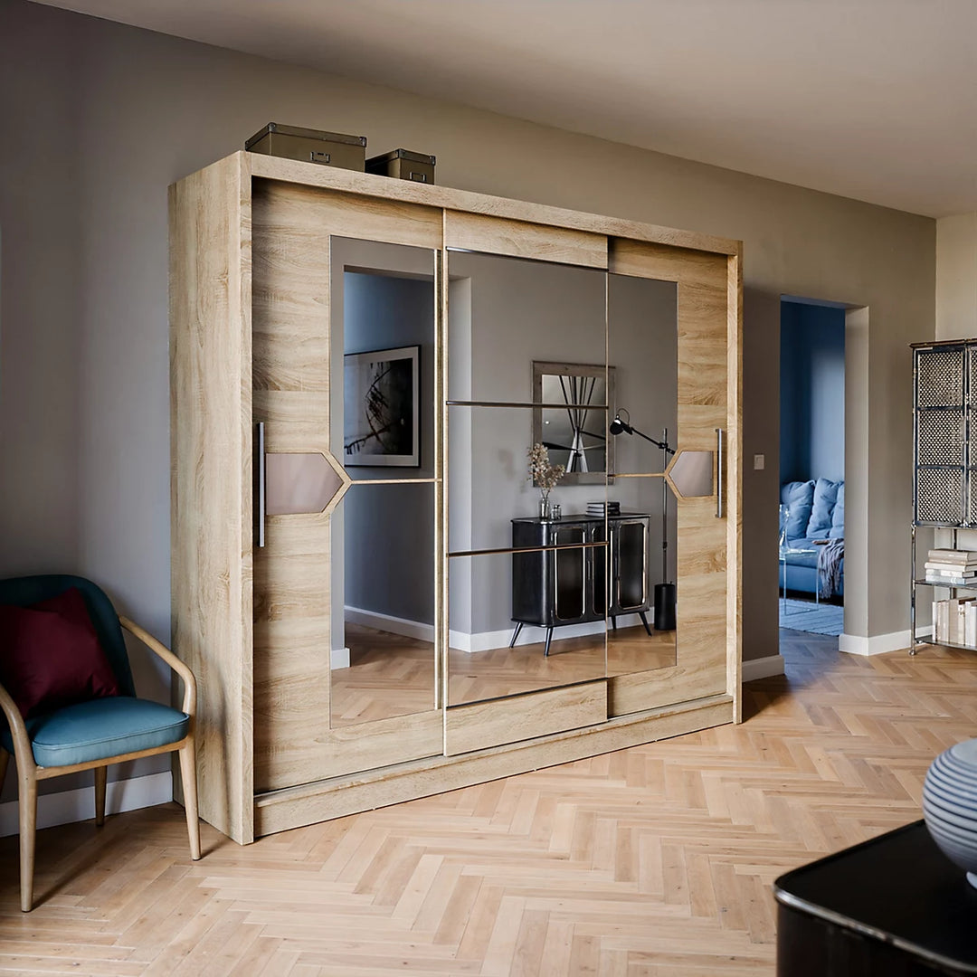 Dome 4 Sliding Door Mirrored Wardrobe in Sonoma Oak & Cappuccino Gloss - Elegant and Expansive