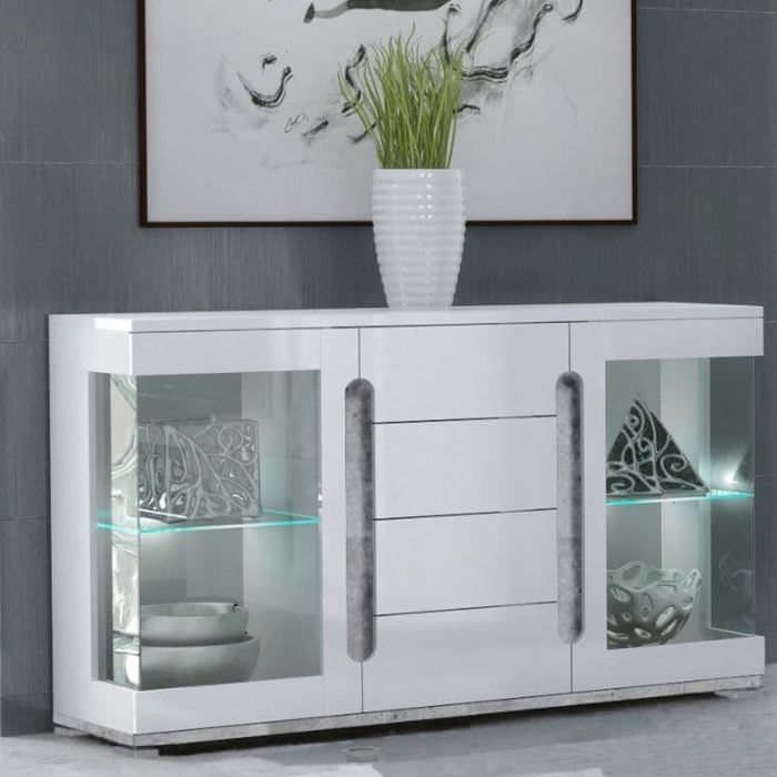 White High Gloss And Grey Glass Door Sideboard Evaldas I