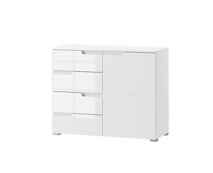 White dresser with multiple drawers on a white background