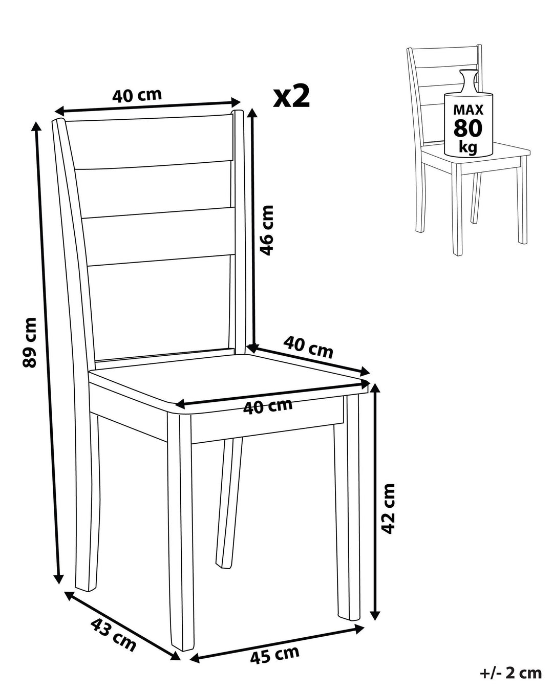 Brooks Set of 2 Wooden Dining Chairs White and Light Wood