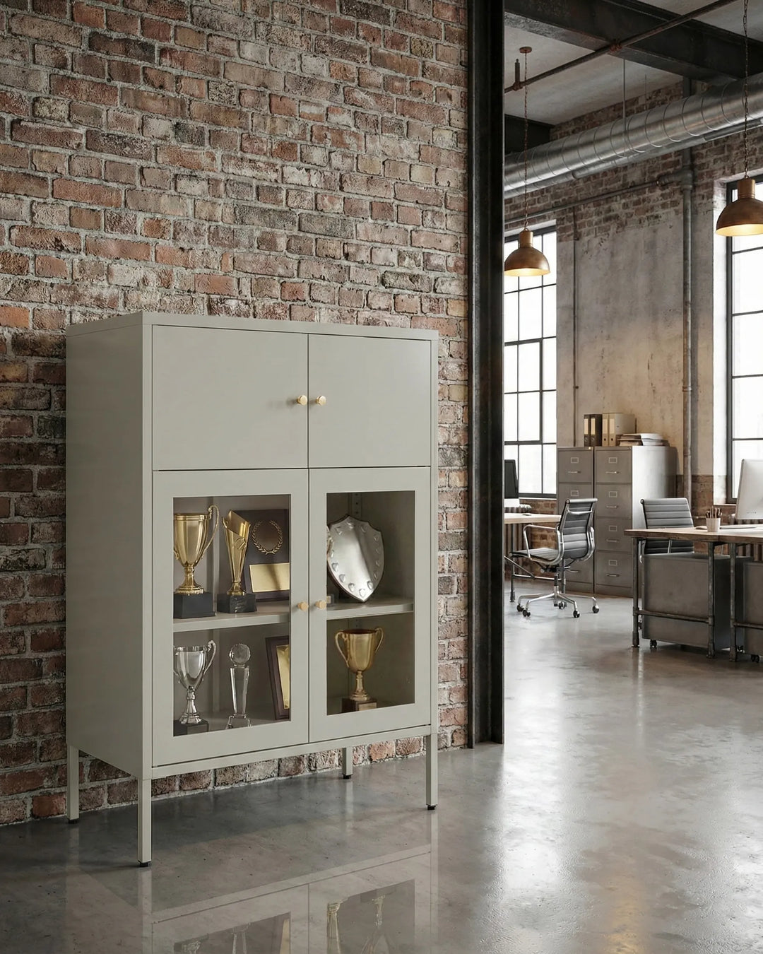 Glass Display Cabinet Metal 80 cm Light Beige Choinski