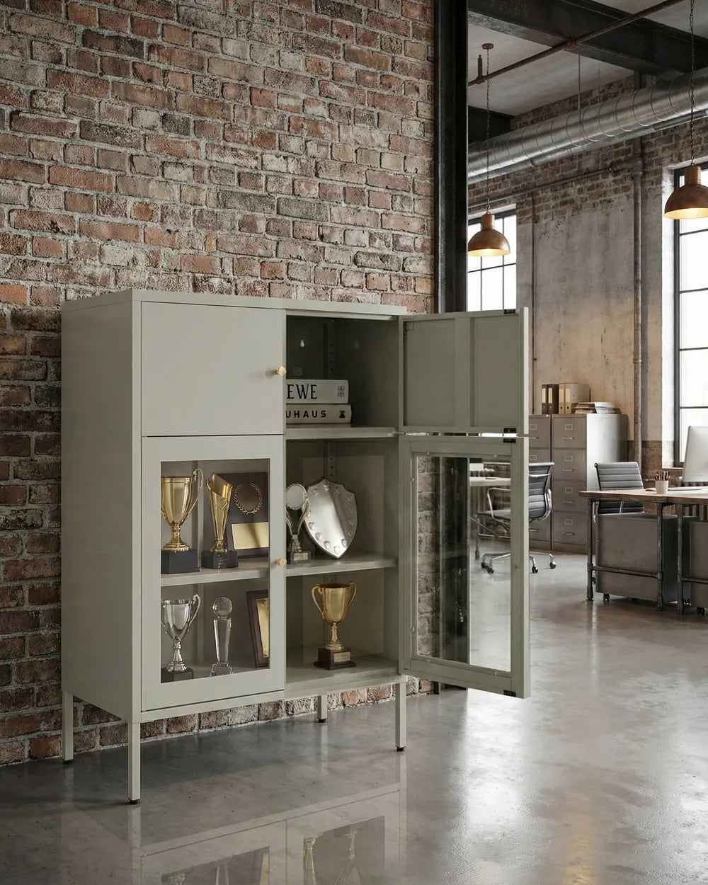 Glass Display Cabinet Metal 80 cm Light Beige Choinski