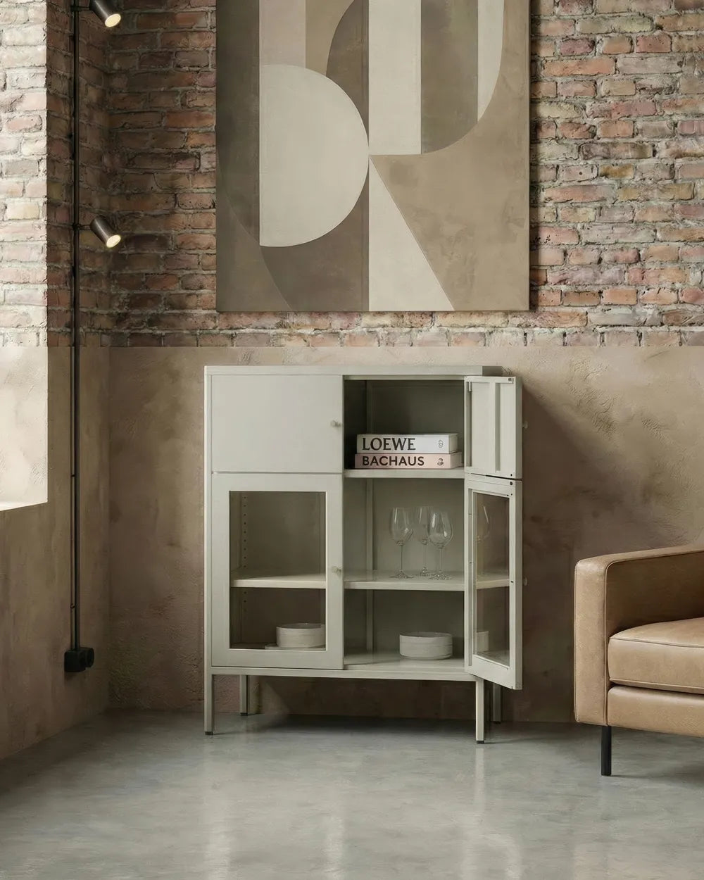 Glass Display Cabinet Metal 80 cm Light Beige Choinski