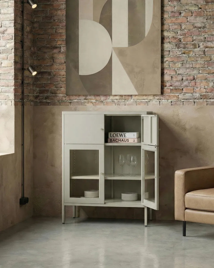 Glass Display Cabinet Metal 80 cm Light Beige Choinski