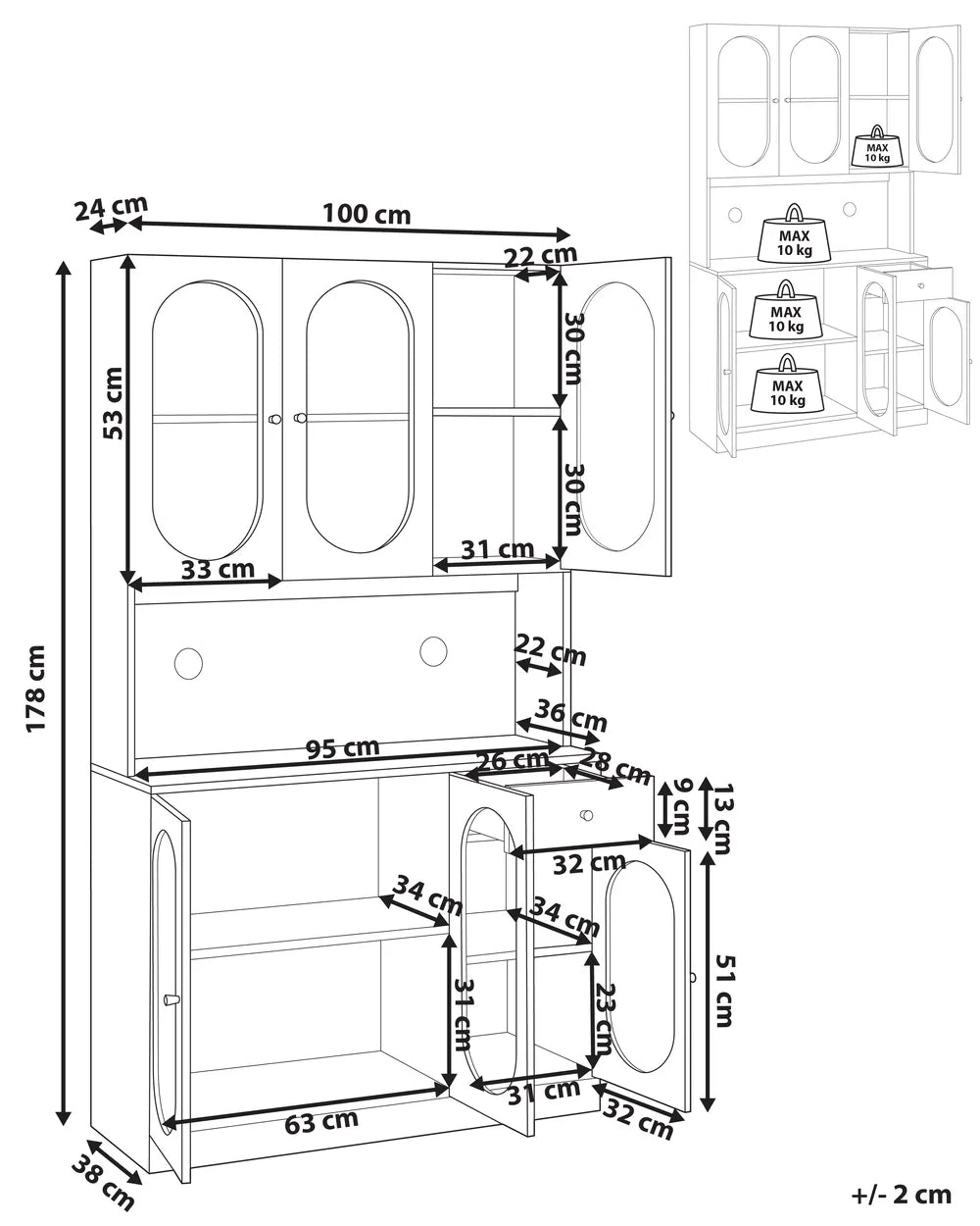 Glass Display Cabinet 100 cm Black Kinston