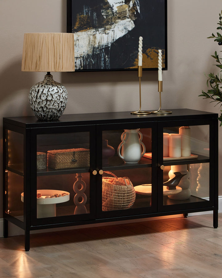 Glass Display Cabinet LED Newport Metal Black