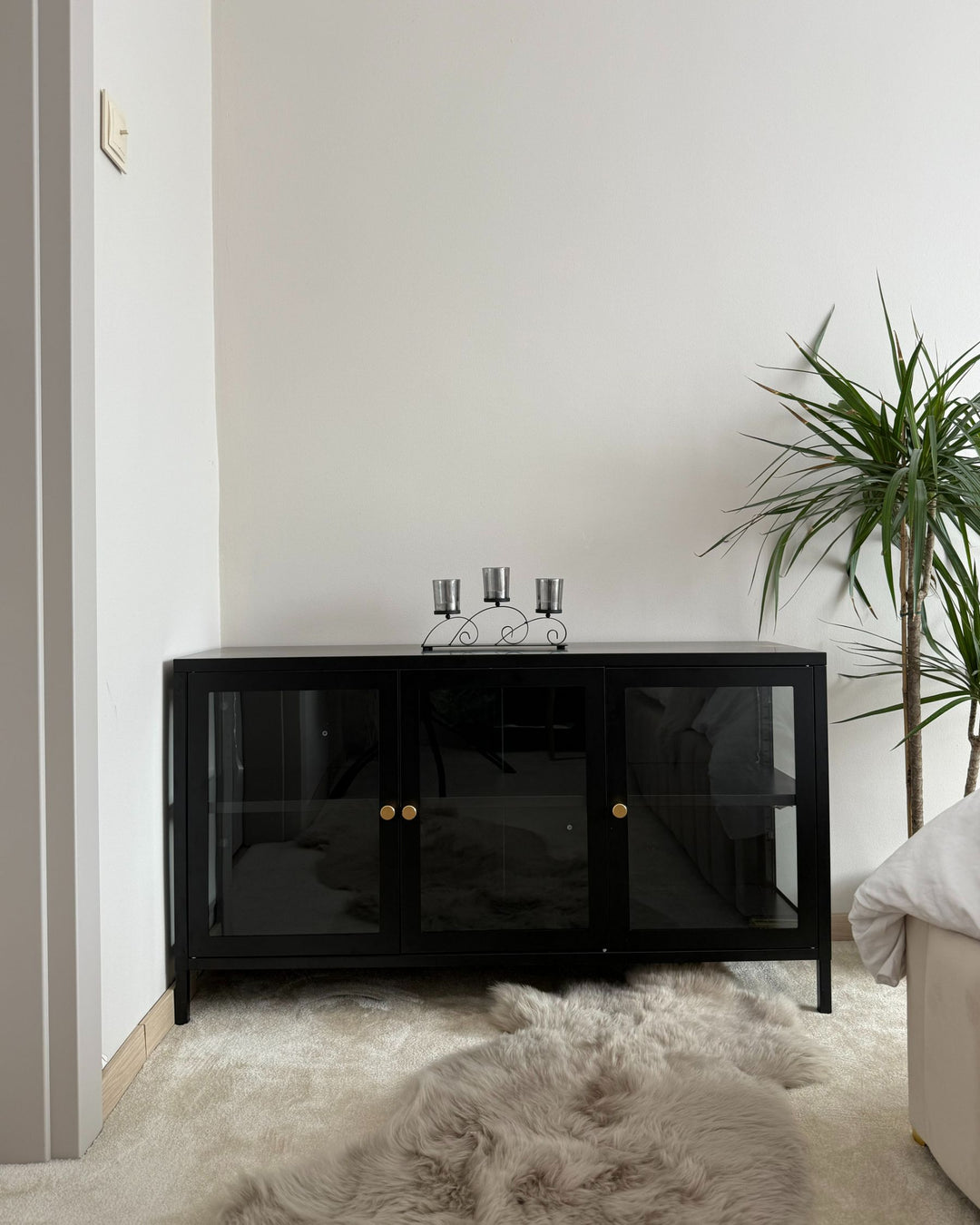 Glass Display Cabinet LED Newport Metal Black